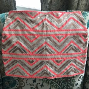 Neon coral and gold sequin skirt